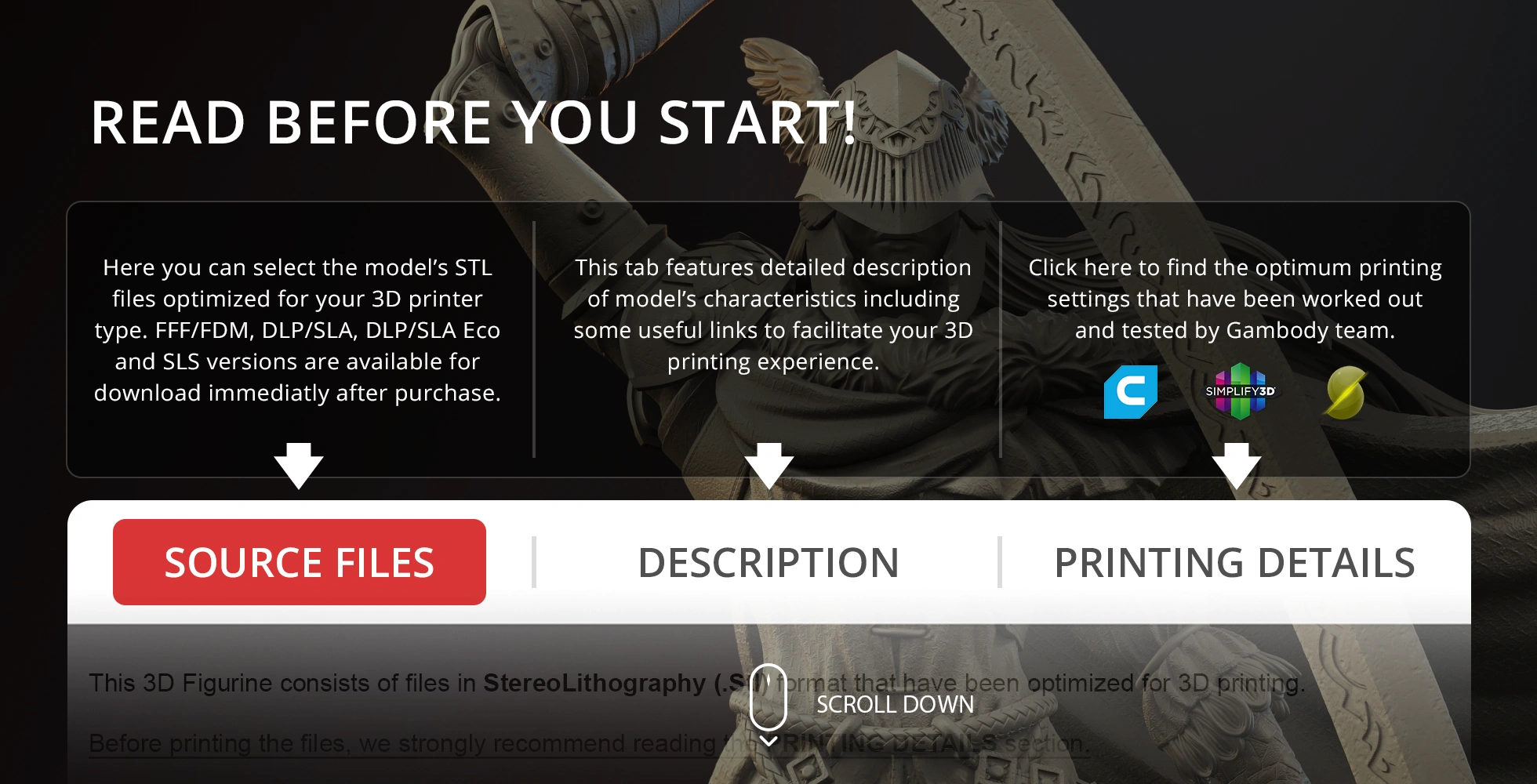 Page for selecting and viewing 3D print files for 'Malenia Blade of Miquella' model.