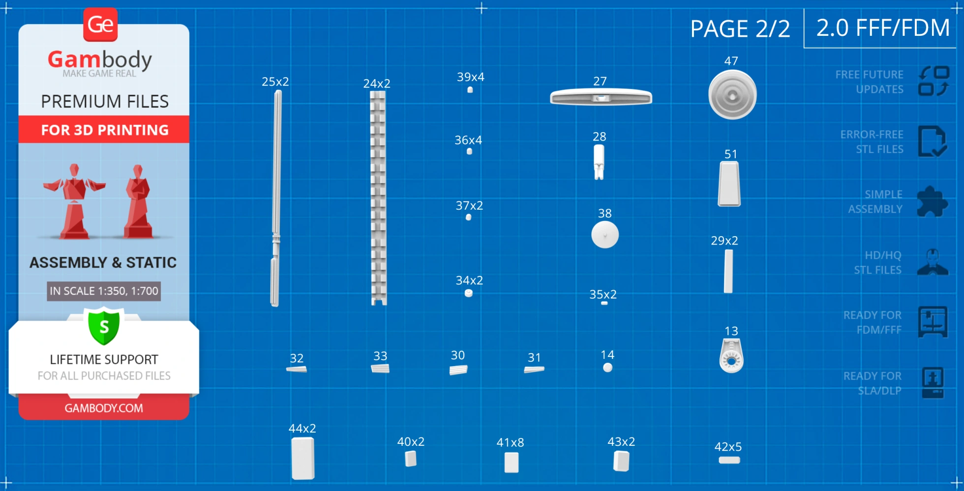 Blueprint of Enterprise NX-01 Refit 3D model parts, labeled for 3D printing assembly.