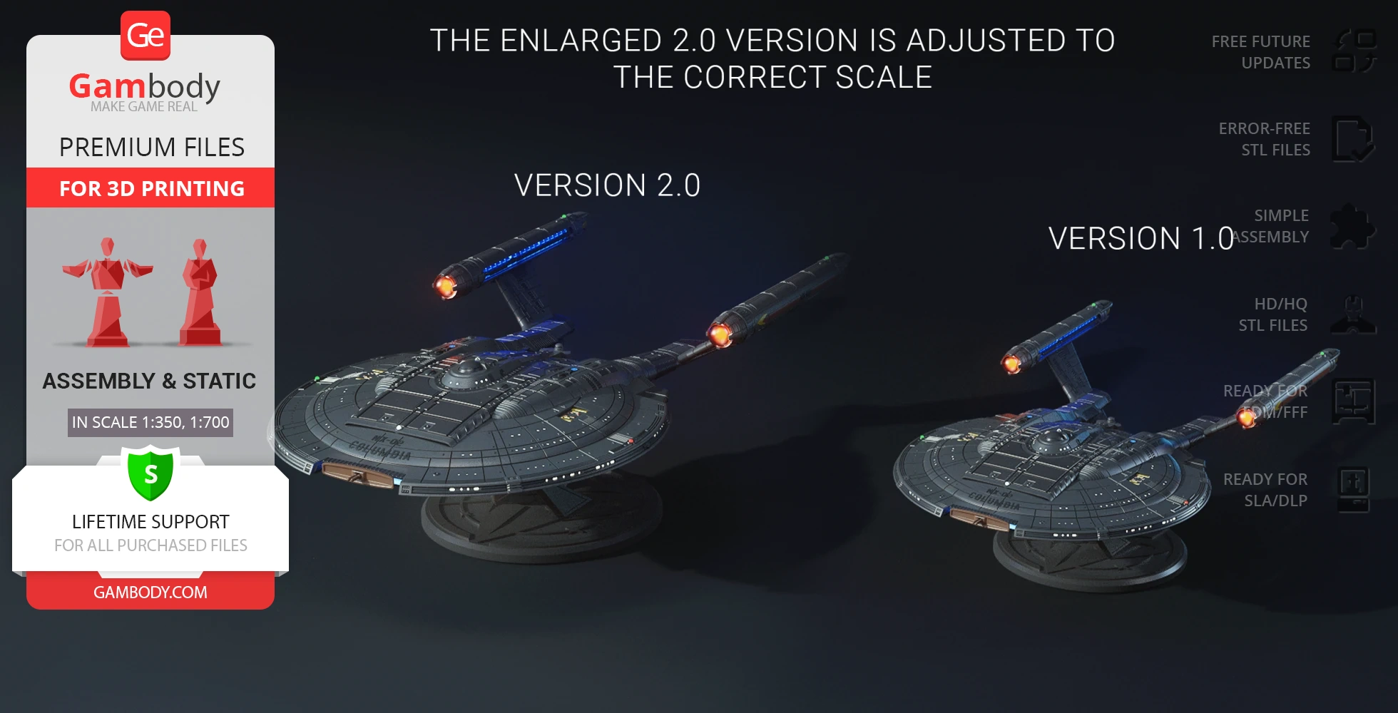 Two detailed 3D models of the Star Trek Enterprise NX-01 Refit spaceship, version 2.0 and 1.0.