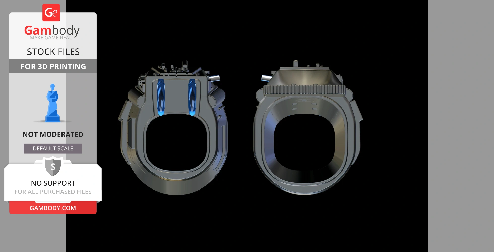 3D model of Predator gauntlet forearm with removable blades for 3D printing, viewed from the top.