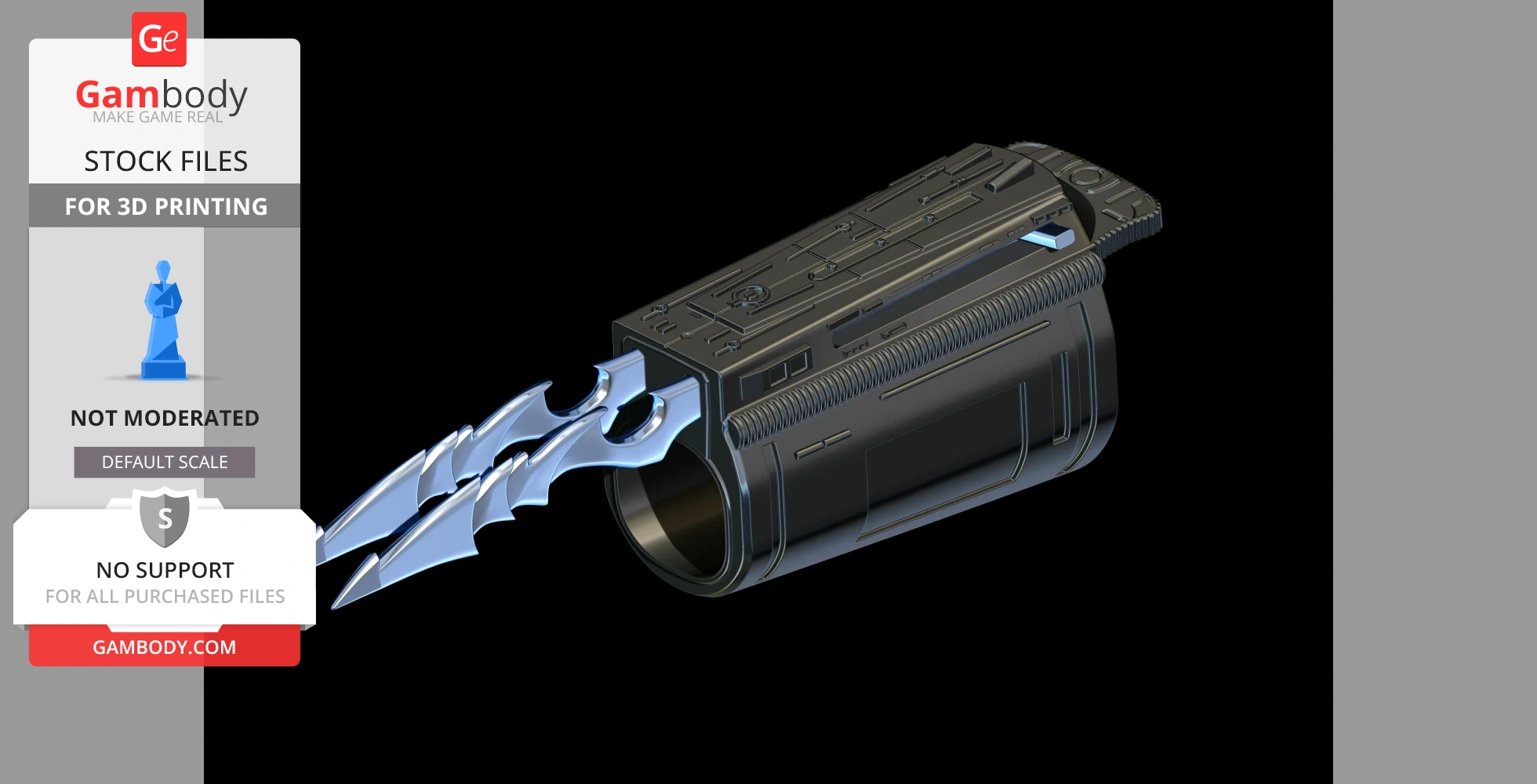 Futuristic gauntlet model with removable blades for 3D printing, designed for right forearm.