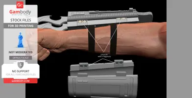 3D model of a Predator gauntlet with removable blades, showing magnetic closure for secure arm attachment.