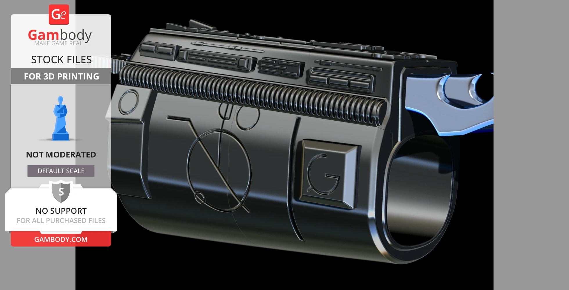 A detailed 3D model of a Predator gauntlet with removable blades, designed for 3D printing.