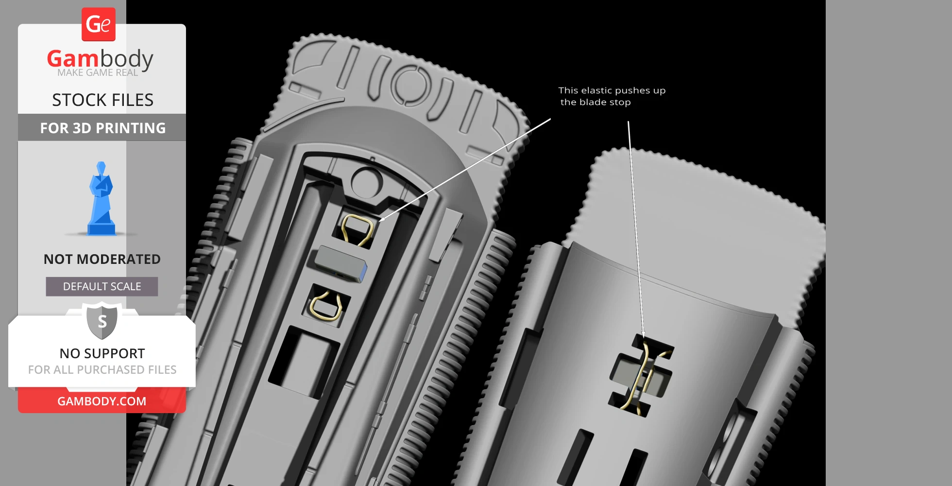 A detailed 3D model of a Predator gauntlet with removable blades, designed for 3D printing.