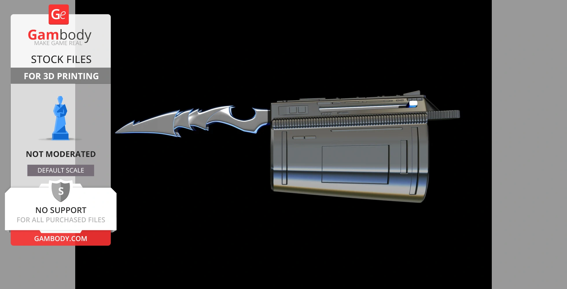 Futuristic predator gauntlet with removable blade, designed for 3D printing, shown in detailed rendering.