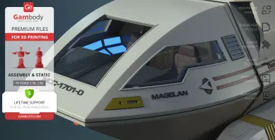 Close-up of a detailed 3D model of the Enterprise D Type 6 Shuttlecraft from Star Trek.