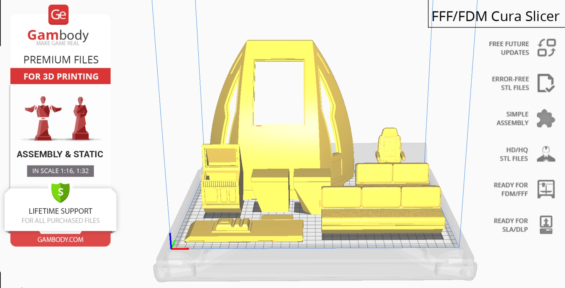 A 3D model layout of the Enterprise D Shuttlecraft Type 6, with separate printable parts.