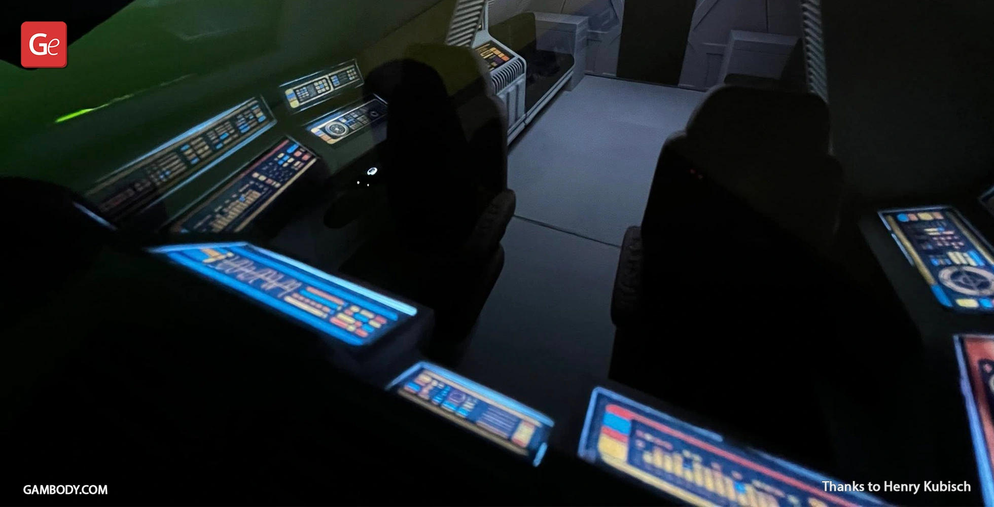 Interior view of the Enterprise D Shuttlecraft Type 6, featuring illuminated control panels and seats.