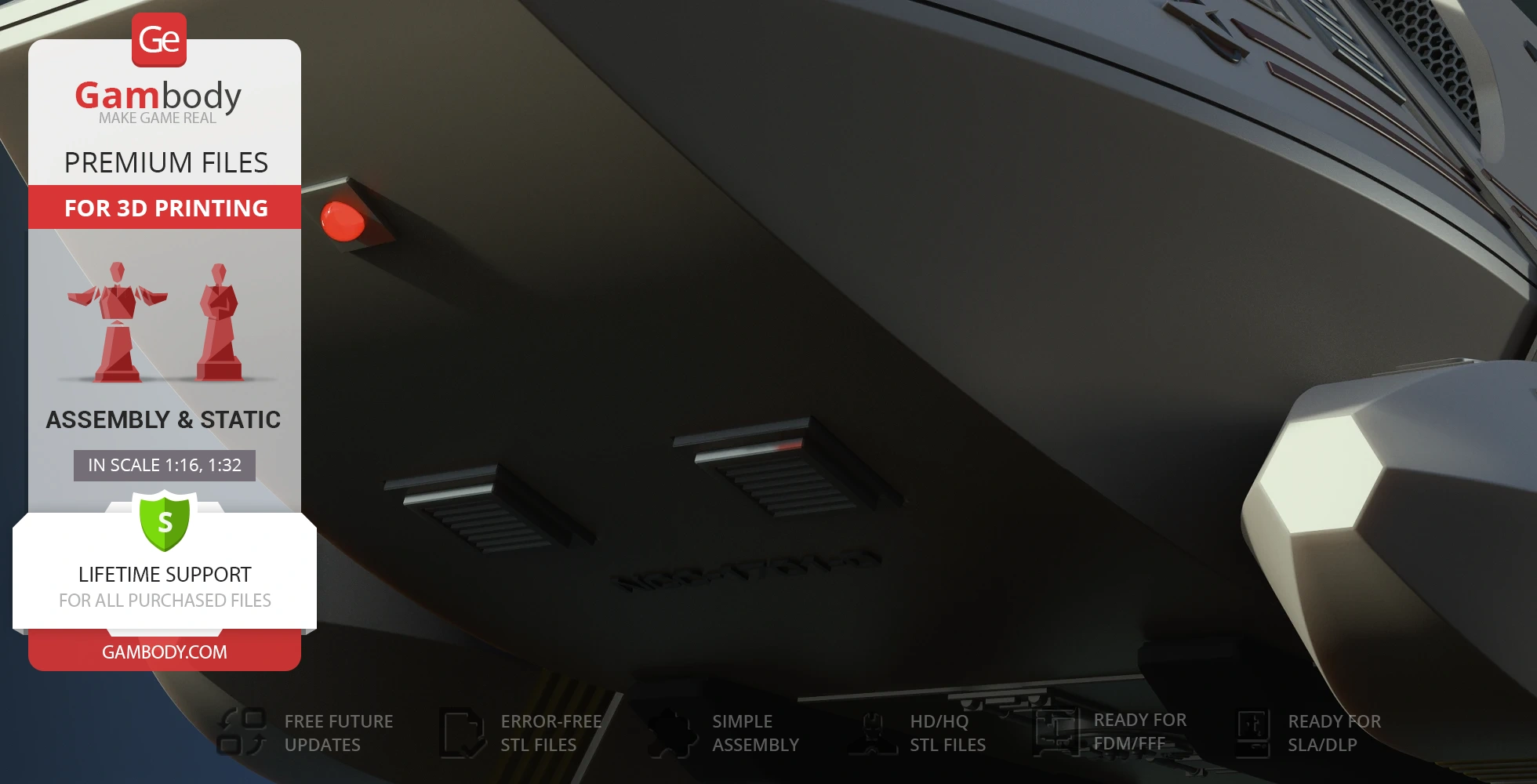 Close-up of a 3D model of the Type 6 shuttlecraft from Star Trek, displayed on a Gambody interface.