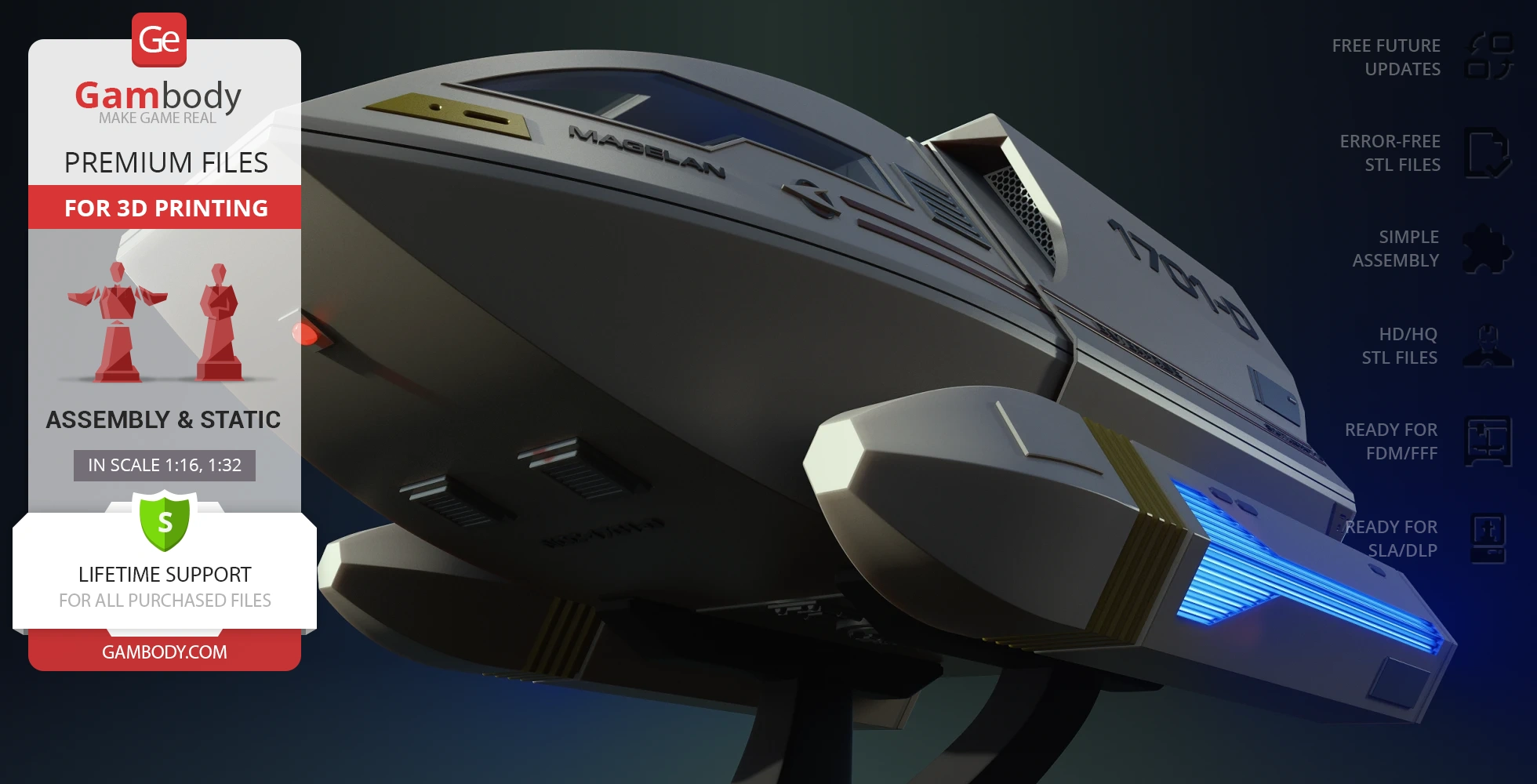 A detailed 3D model of the Enterprise D Shuttlecraft Type 6 from Star Trek, displayed for 3D printing.