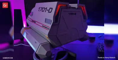 3D printed model of Enterprise D Type 6 Shuttlecraft, featuring detailed design and lighting effects.