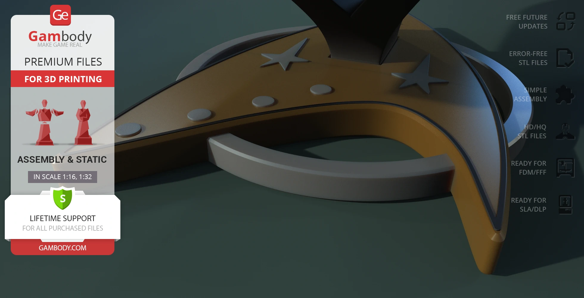 Model of a sleek, futuristic spacecraft from Star Trek, designed for 3D printing on Gambody.