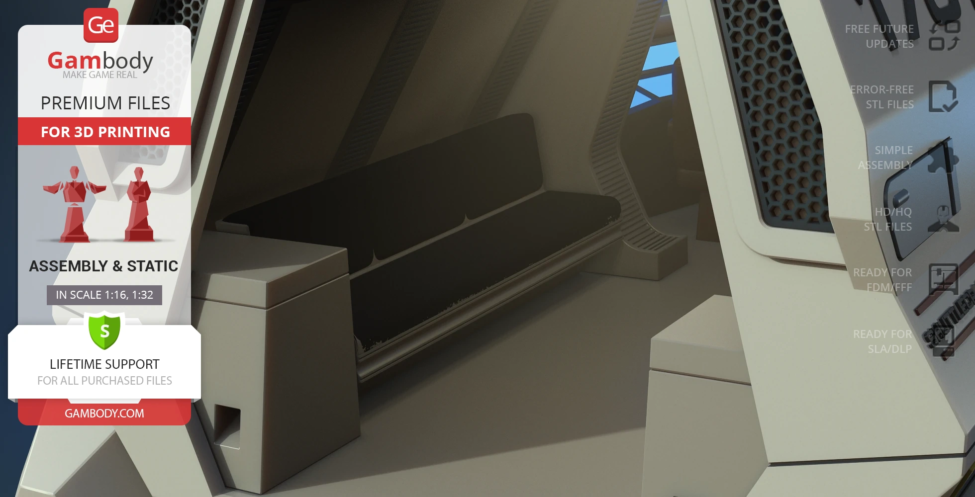 Interior of a Star Trek Enterprise D Shuttlecraft Type 6, featuring a bench seat and control panel.