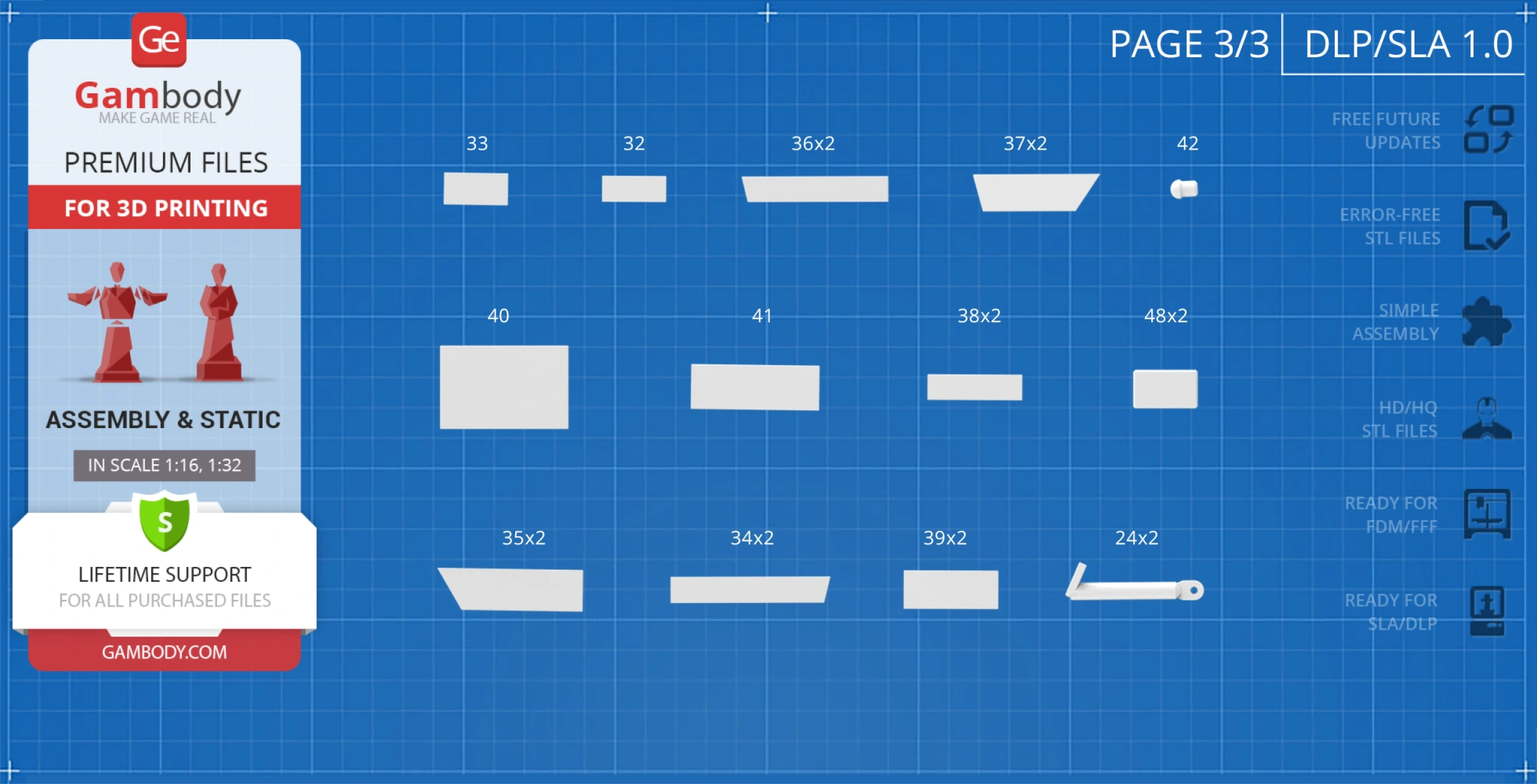 Blueprint layout for 3D printing Star Trek Enterprise D Shuttlecraft, including various labeled parts.