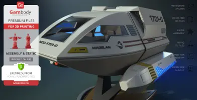 A 3D model of the Star Trek Enterprise D Shuttlecraft Type 6 for 3D printing is displayed.