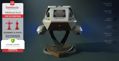 Star Trek Enterprise D Shuttlecraft Type 6 3D model for printing, displayed on a sleek stand.