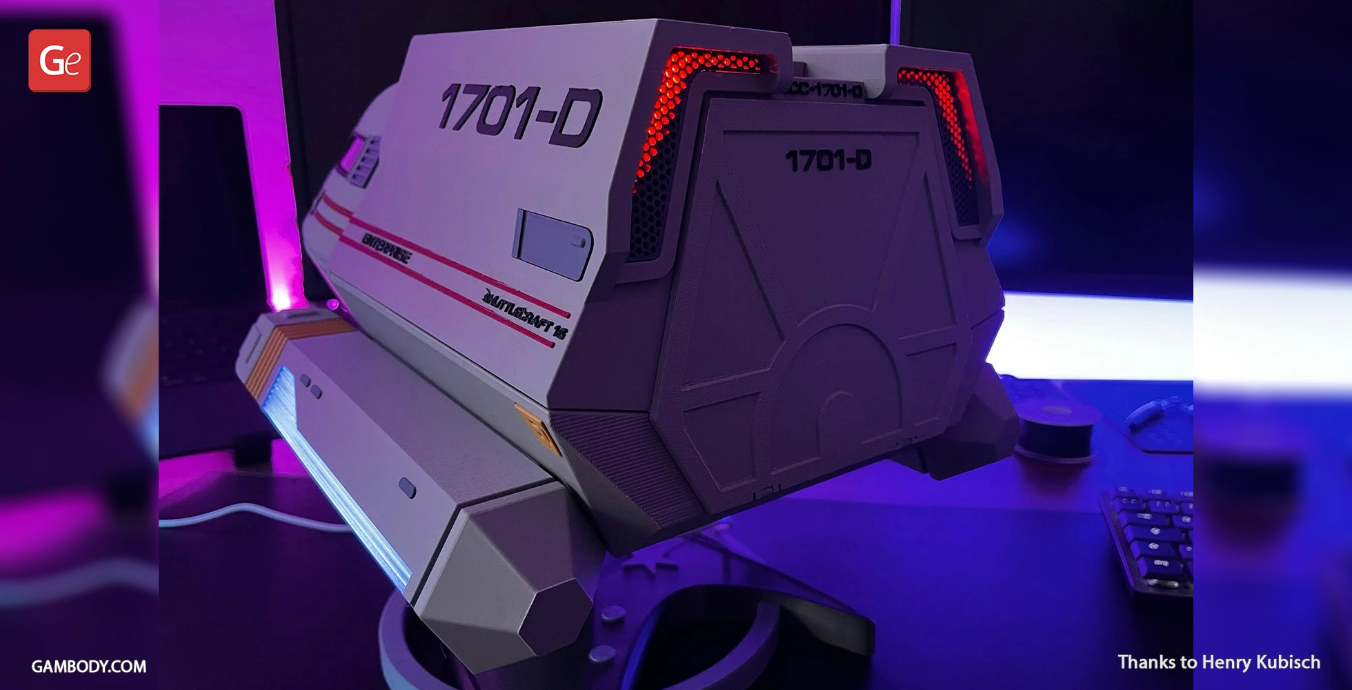 3D printed model of Enterprise D Type 6 Shuttlecraft, featuring detailed design and lighting effects.