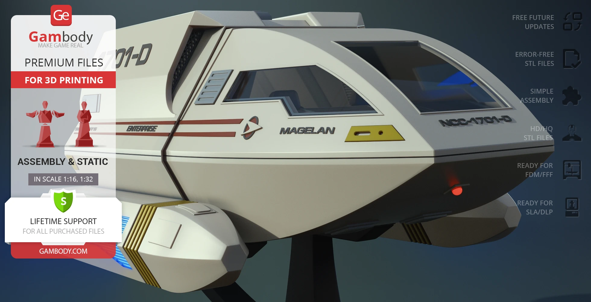 Star Trek Enterprise D Shuttlecraft Type 6, detailed 3D model for printing by Gambody.