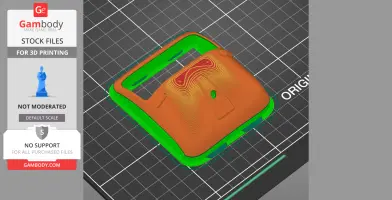 3D print preview of a Tuk Tuk scooter body part, with highlighted layers and design details.