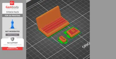 3D model of a Tuk Tuk scooter seat with separate parts on a grid for printing assembly.