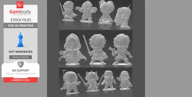 Chibi-style 3D models of iconic Star Wars characters, designed for 3D printing.