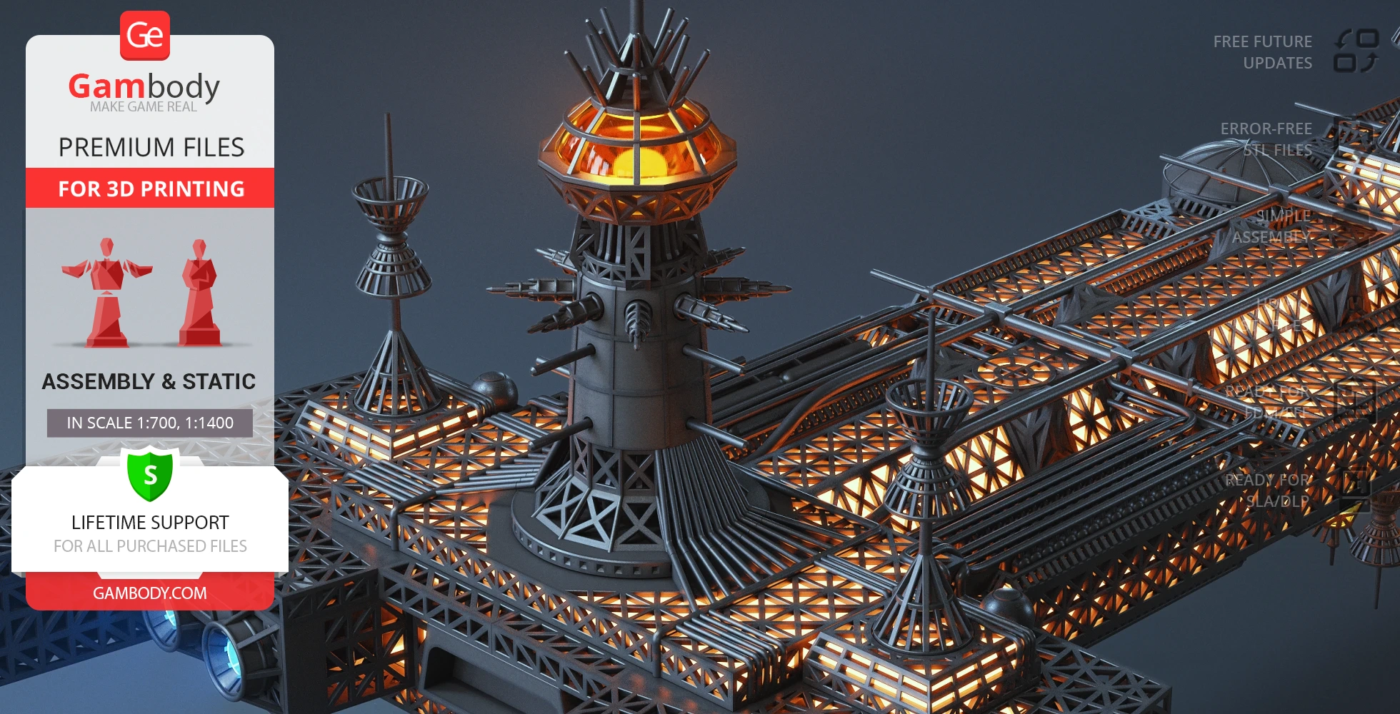 Intricate 3D model of USS Cygnus spaceship with glowing elements, designed for 3D printing.