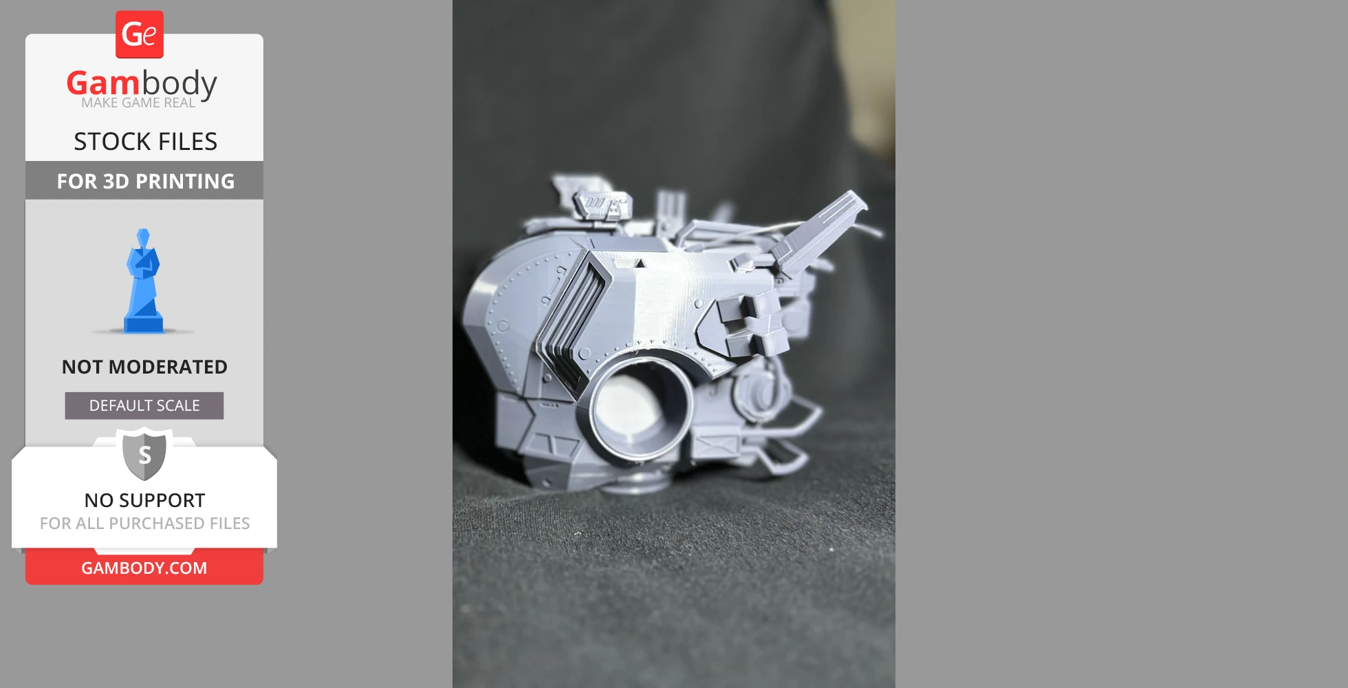 A detailed 3D-printed model of a futuristic robotic mech from Titanfall 2, shown in gray plastic.