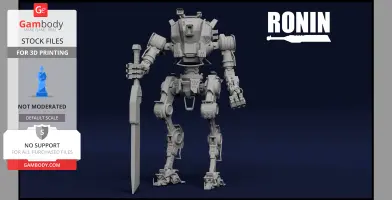 A detailed 3D model of a mech robot holding a sword, designed for 3D printing.