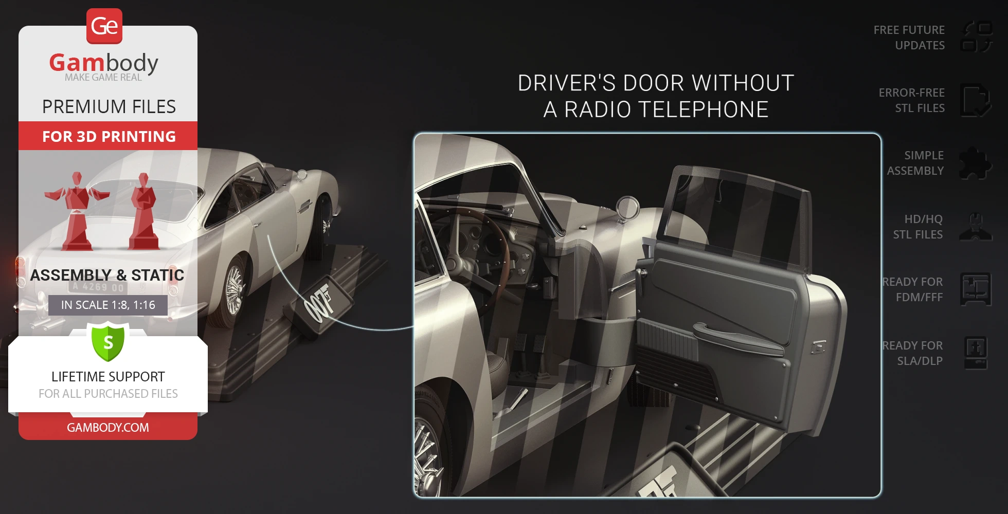 3D model of the Aston Martin DB5 from 'No Time To Die' with detailed driver's door and interior.