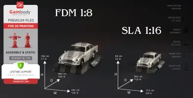 3D models of Aston Martin DB5 from 'No Time To Die' in 1:8 and 1:16 scales, for 3D printing.