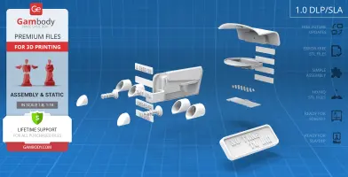 Exploded view of Aston Martin DB5 3D print add-on kit parts from 'No Time To Die' by Gambody.
