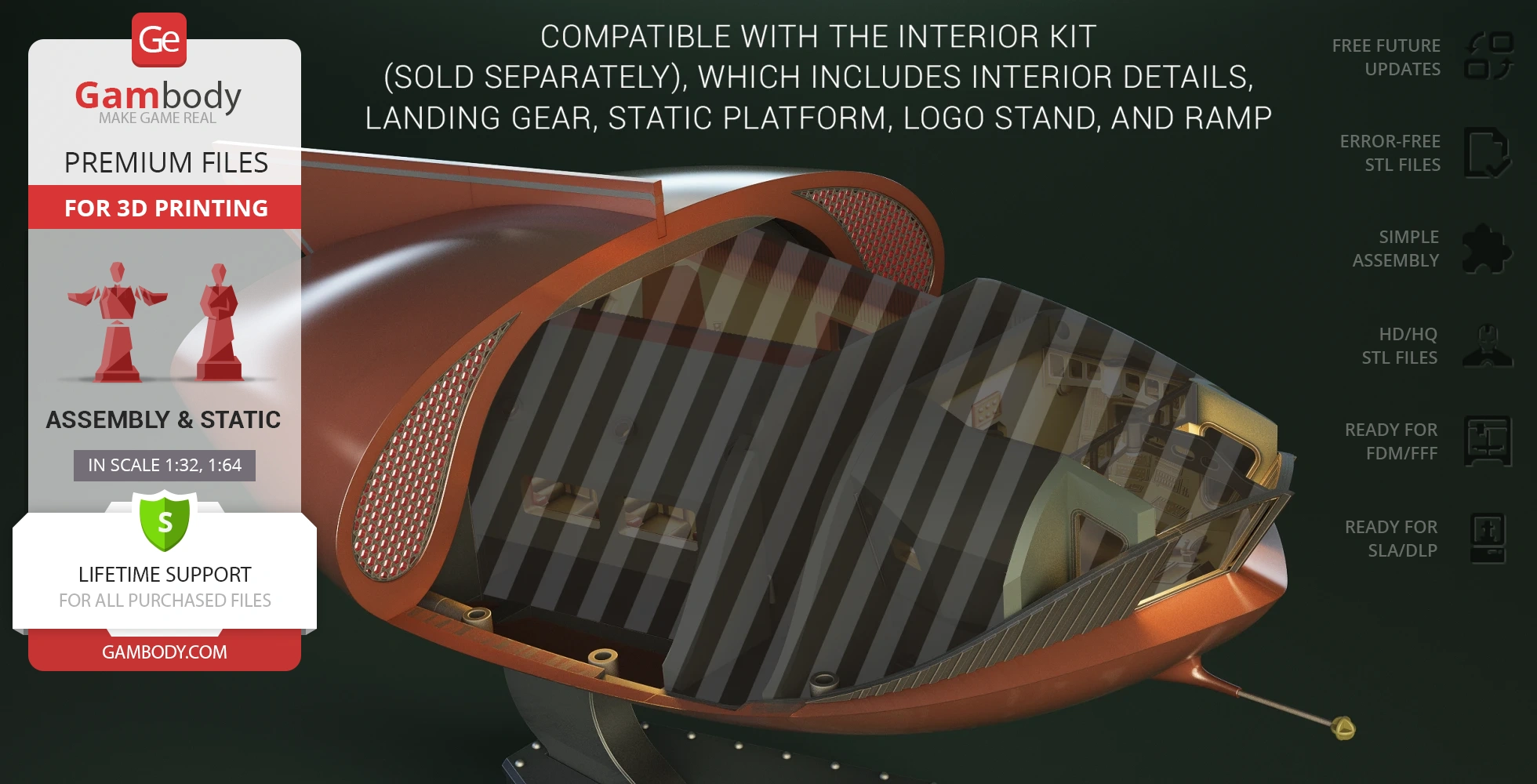 Futuristic sci-fi spaceship model with detailed exterior view, suitable for 3D printing.