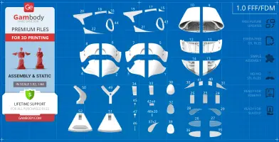 Blueprint-style layout of Spindrift exterior 3D model parts for printing and assembly.