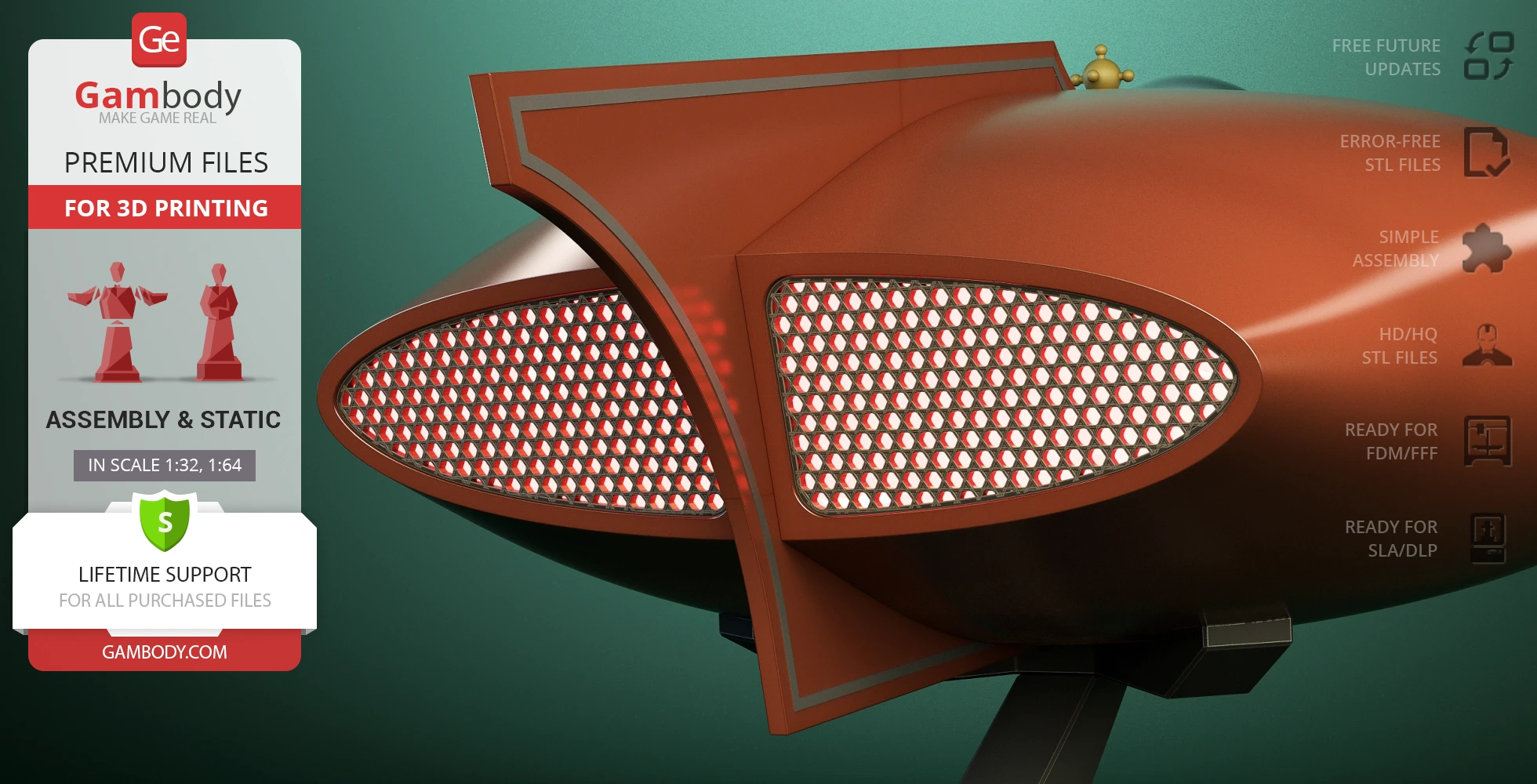 Futuristic sci-fi spaceship model with textured exterior, designed for 3D printing.