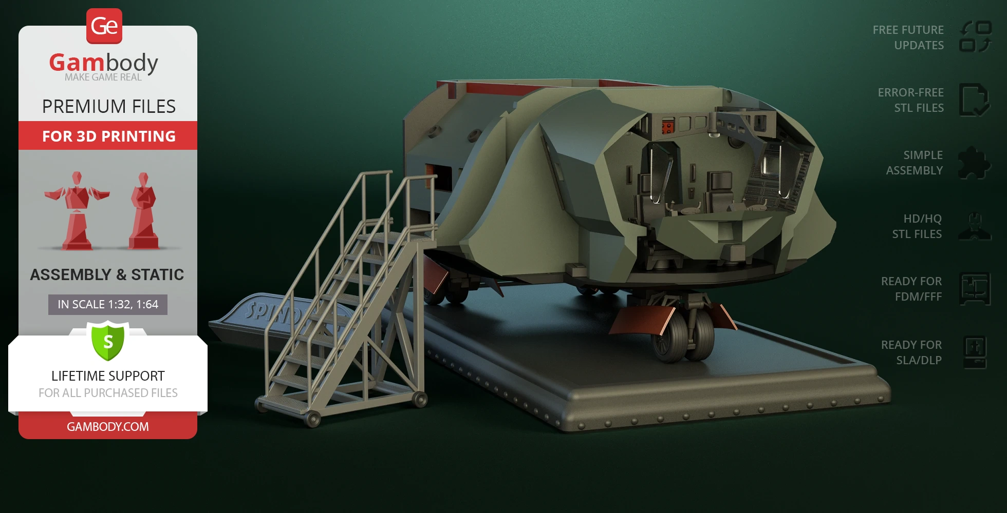 Sci-Fi interior model for 3D printing, featuring a detailed cockpit and boarding stairs.