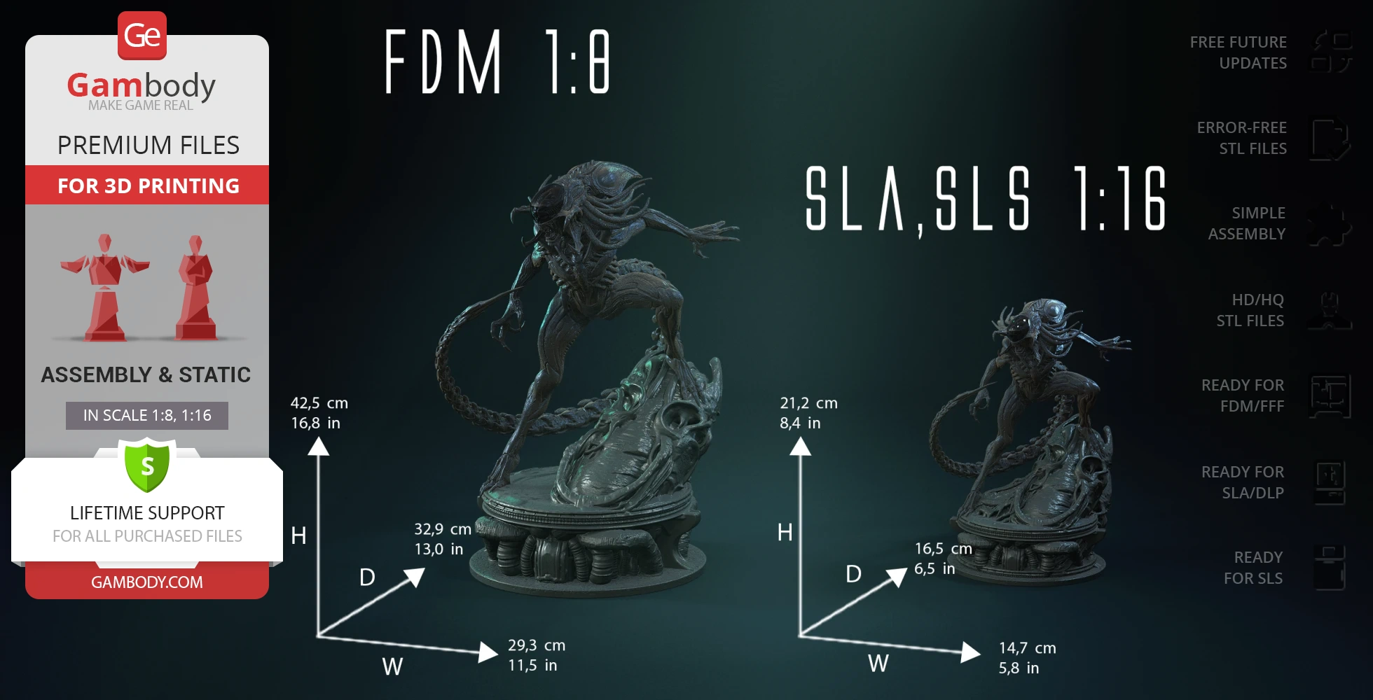 A detailed 3D model of a Predalien creature posed dynamically on a textured base.