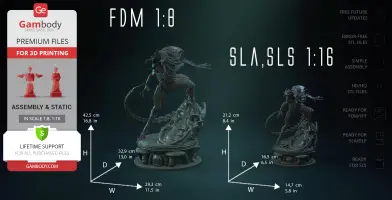 A detailed 3D model of a Predalien creature posed dynamically on a textured base.