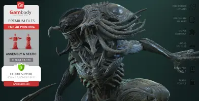 A detailed alien creature model with multiple tentacle-like appendages and sharp teeth.