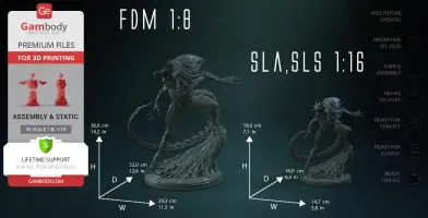 A detailed, alien-like creature 3D model with multiple arms and a dynamic pose.