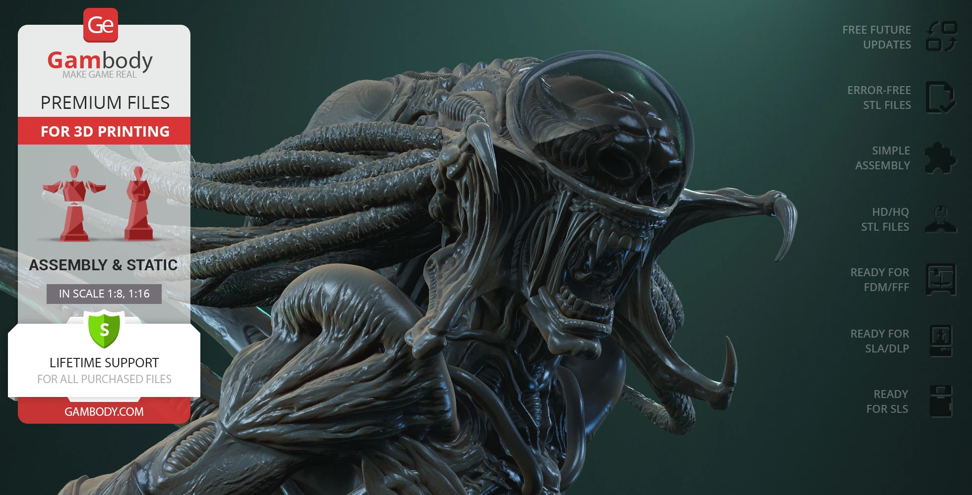 A detailed 3D model of a Predalien, featuring distinctive alien and predator traits.