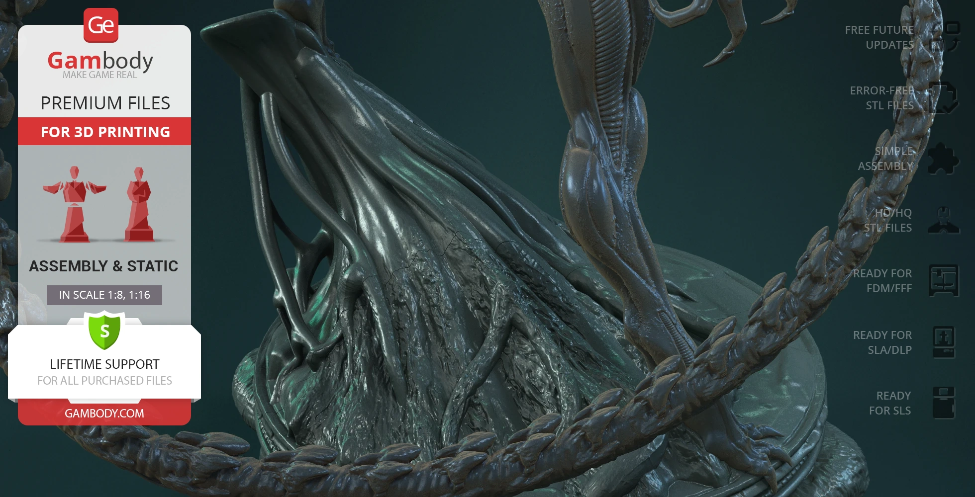 A detailed 3D model of a creature with a long, spiked tail and muscular legs on a textured base.