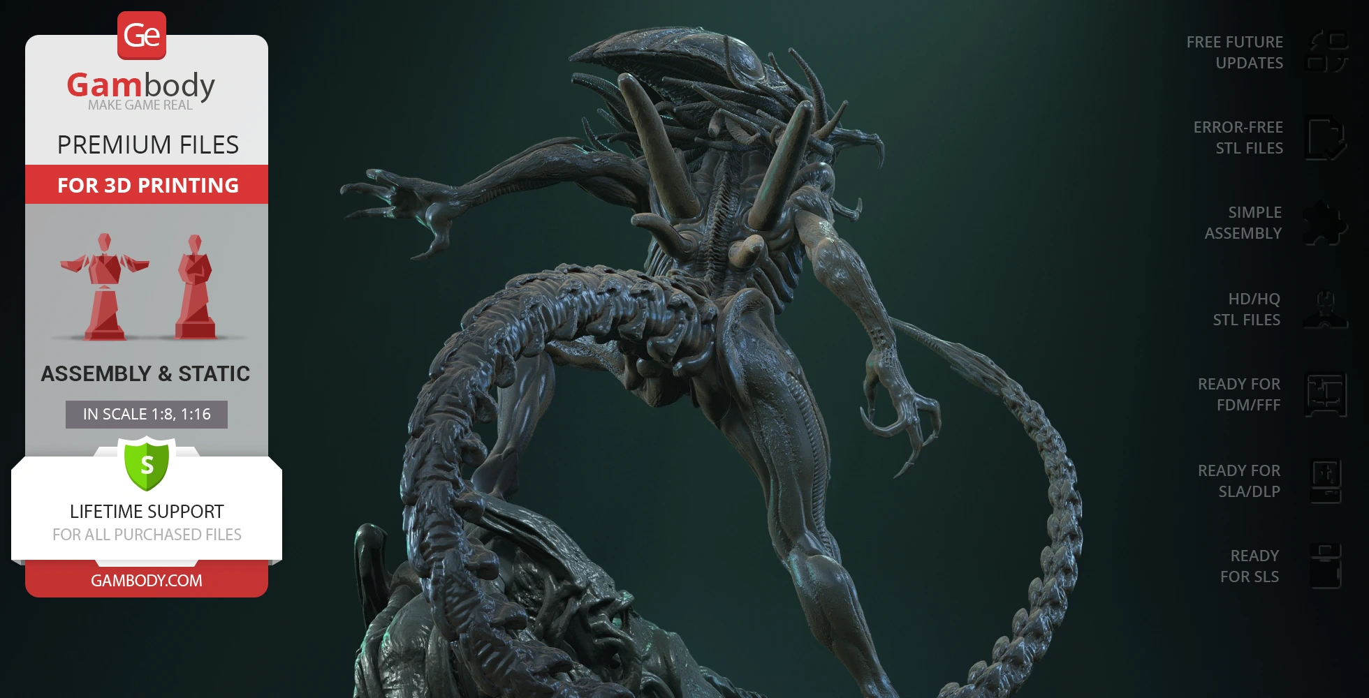 A detailed 3D model of a Predalien creature with intricate textures and elongated limbs.