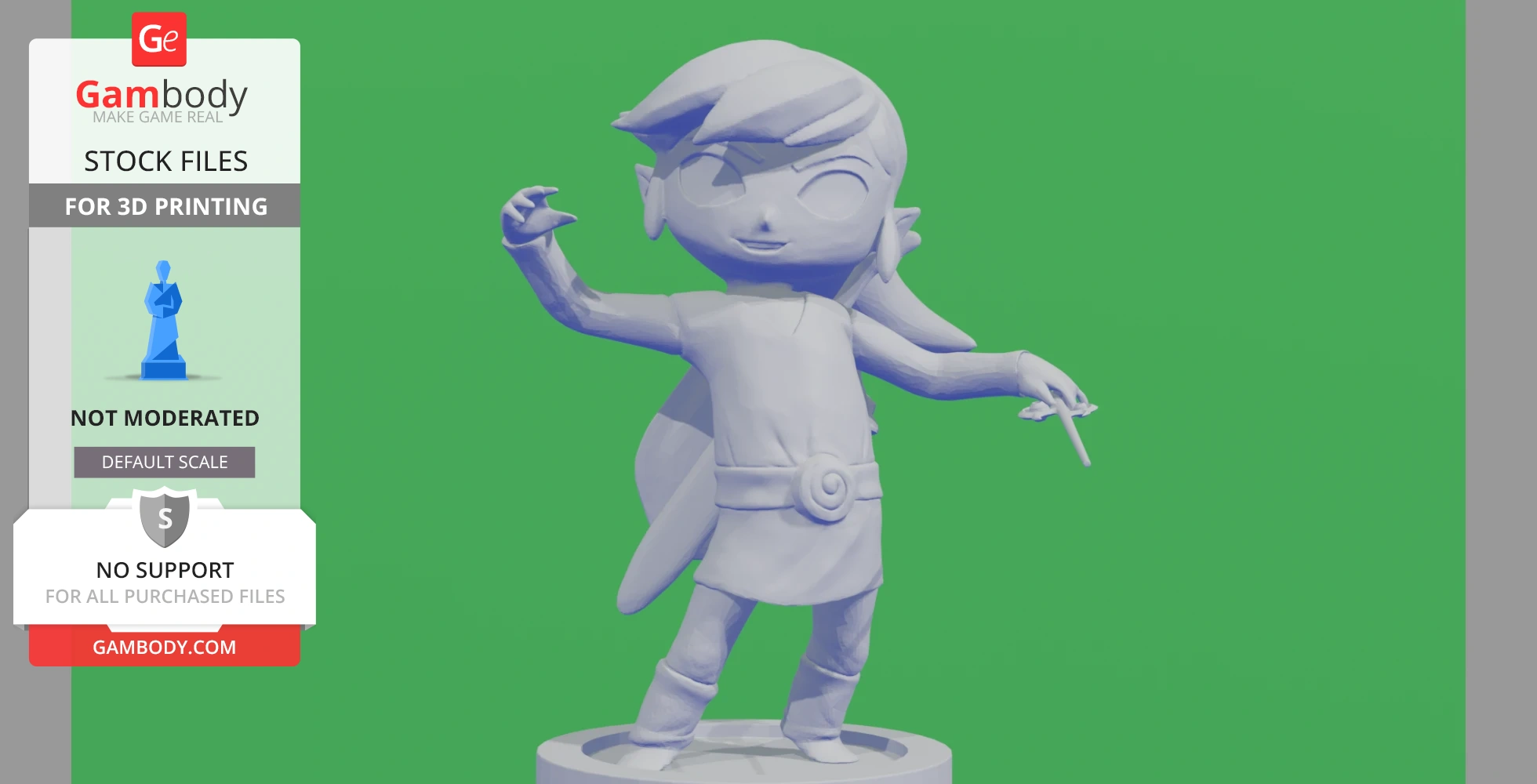 Chibi-style character from a video game, posed with a sword, in STL format for 3D printing.