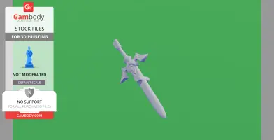 A stylized sword with ornate hilt detailing, floating on a green background. Ideal for 3D printing.