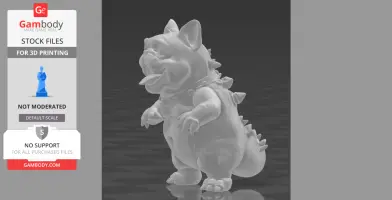 3D model of a bulldog with Godzilla-like features, including spikes and a large tail.