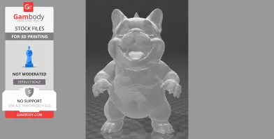 A 3D model combining a French bulldog and Godzilla, with a playful expression and textured features.