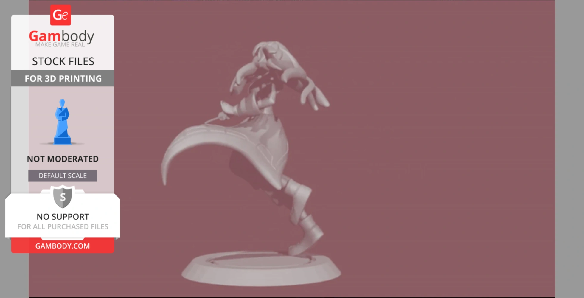 A dynamic 3D model of a character in mid-air with flowing garments, suitable for 3D printing.