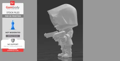 Chibi-style ghoul gangster with a hood, dual-wielding guns, in a cartoonish pose.