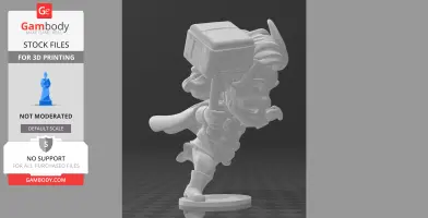 A chibi-style figure of Thor holding a hammer, depicted in a dynamic pose for 3D printing.