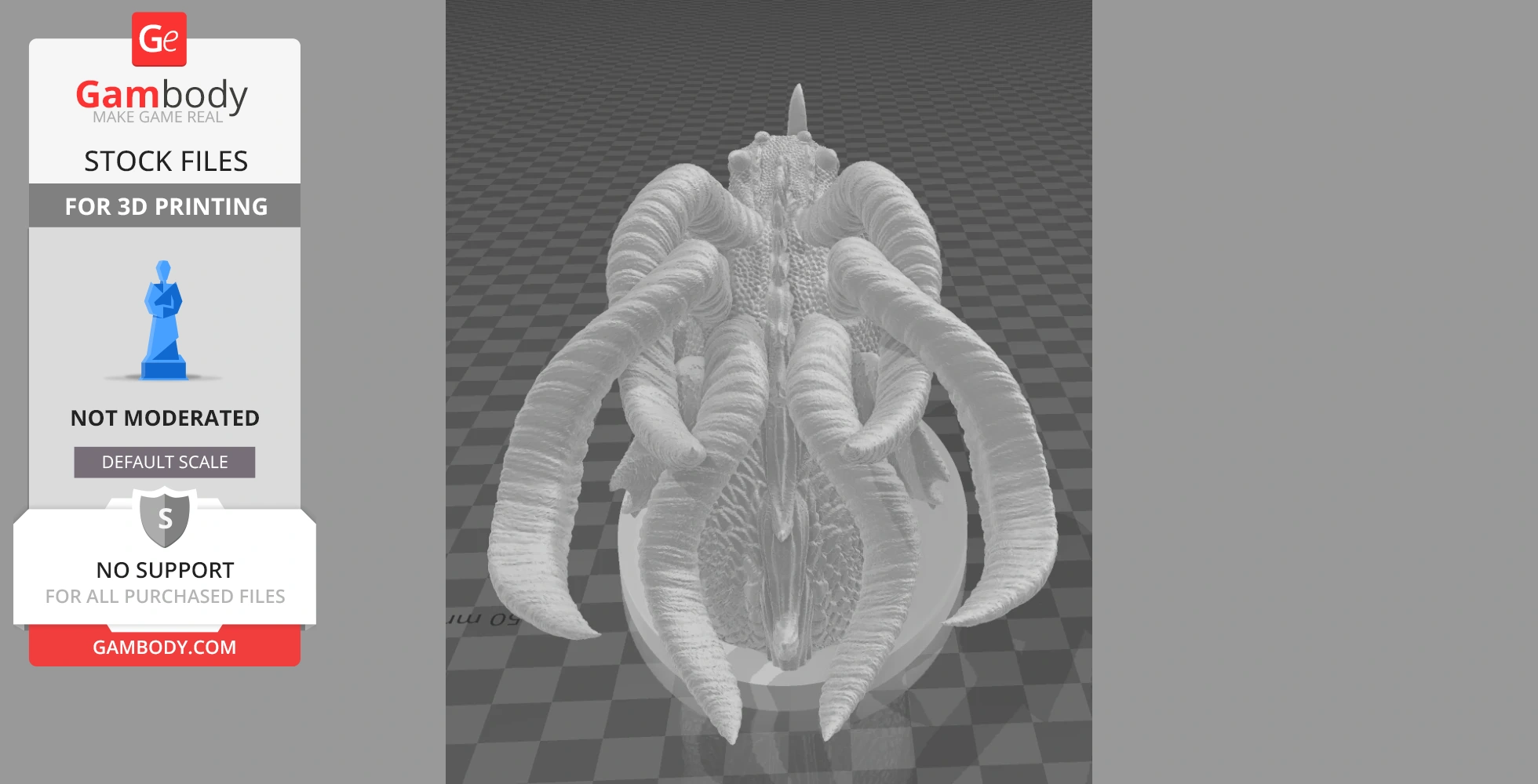 A 3D model of a dragon head with large curved horns, designed for wall mounting as a trophy.